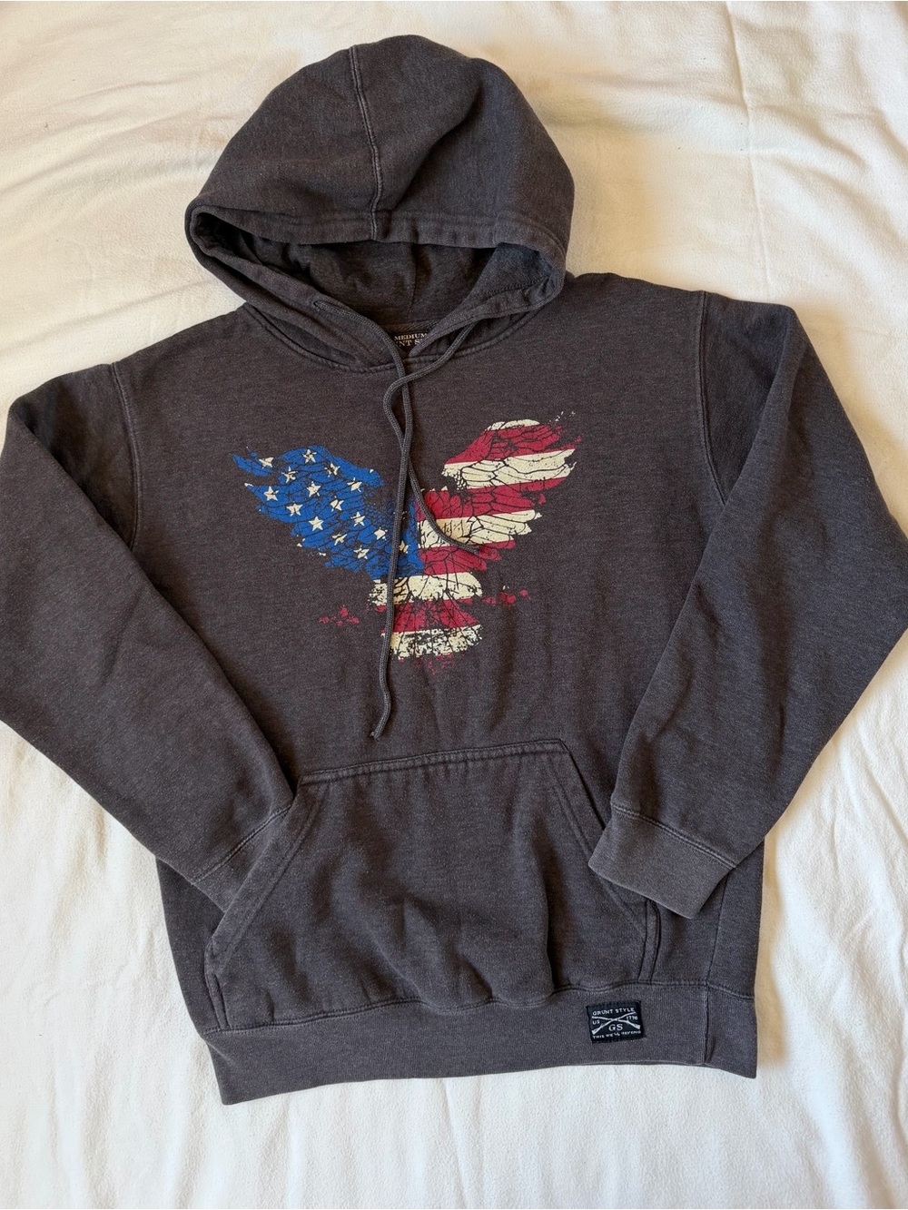 Grunt Style Charcoal Hoodie with American Flag Eagle Graphic